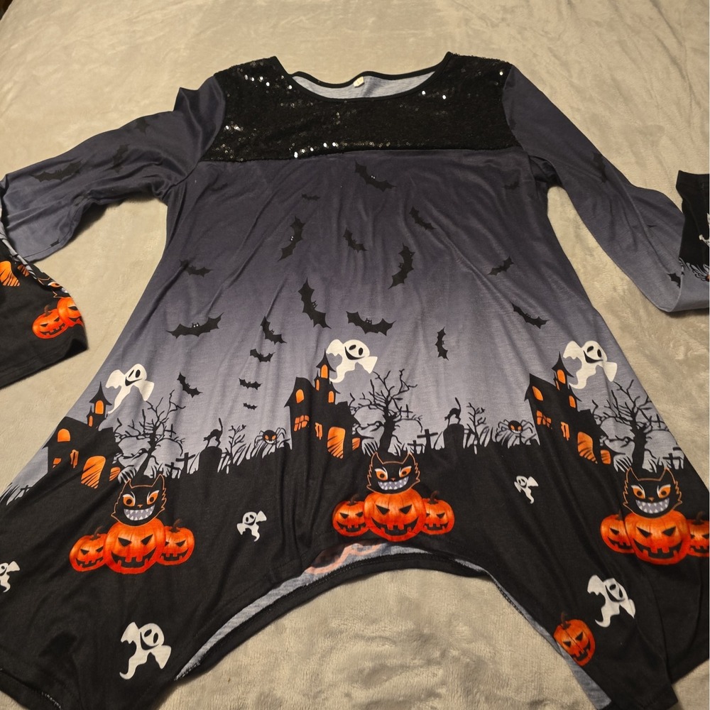 Women's All Over Print AOP Halloween Print Tunic Top Boho vibe Sz Large